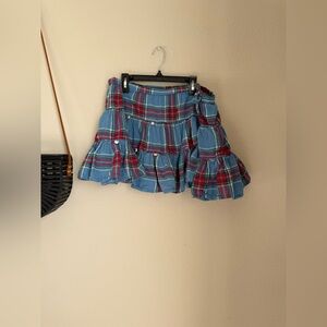 Pink Chicken Blue Tiered Ruffle Sequins Plaid Cotton Skirt, Size 12Y